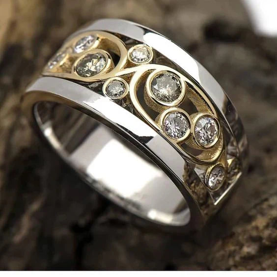 Vintage Ivy Zirconia Gold & Silver Ring