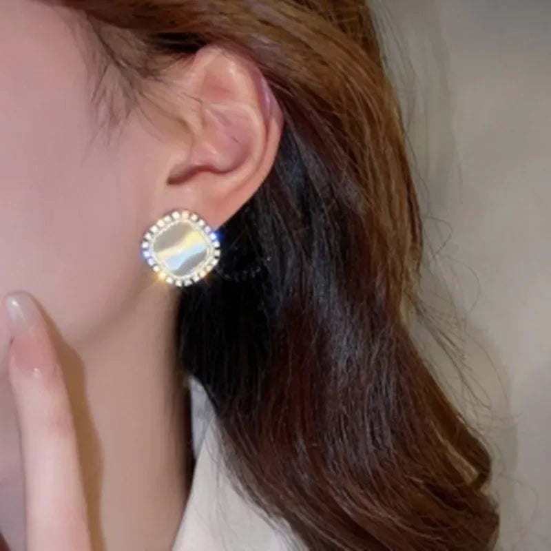 Chic Square Opal and Zirconia Crystal Stud Earrings