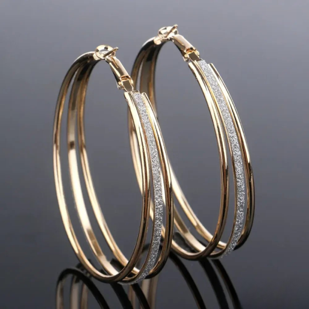 Golden Retro Hoop Earrings