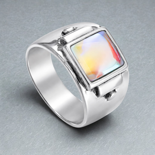 Silver Green Moonstone Ring