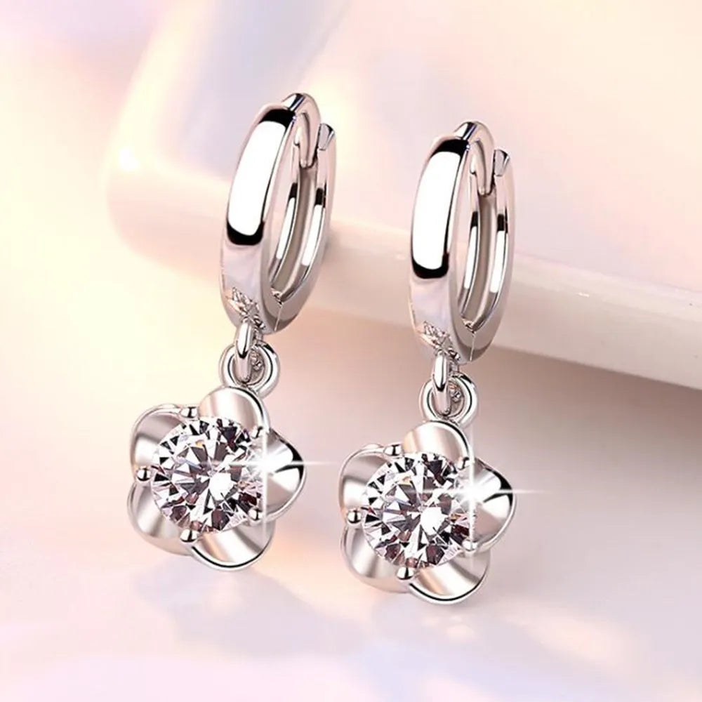 Sterling Silver Earrings with Purple and White Zirconia