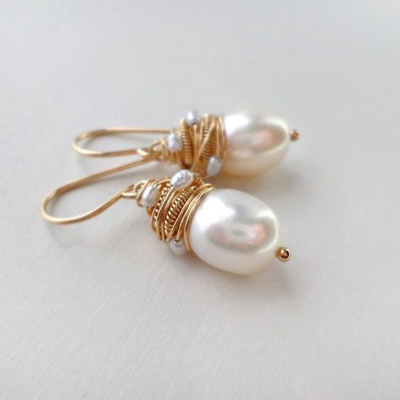 Vintage Pearl Earrings with Gold Threads