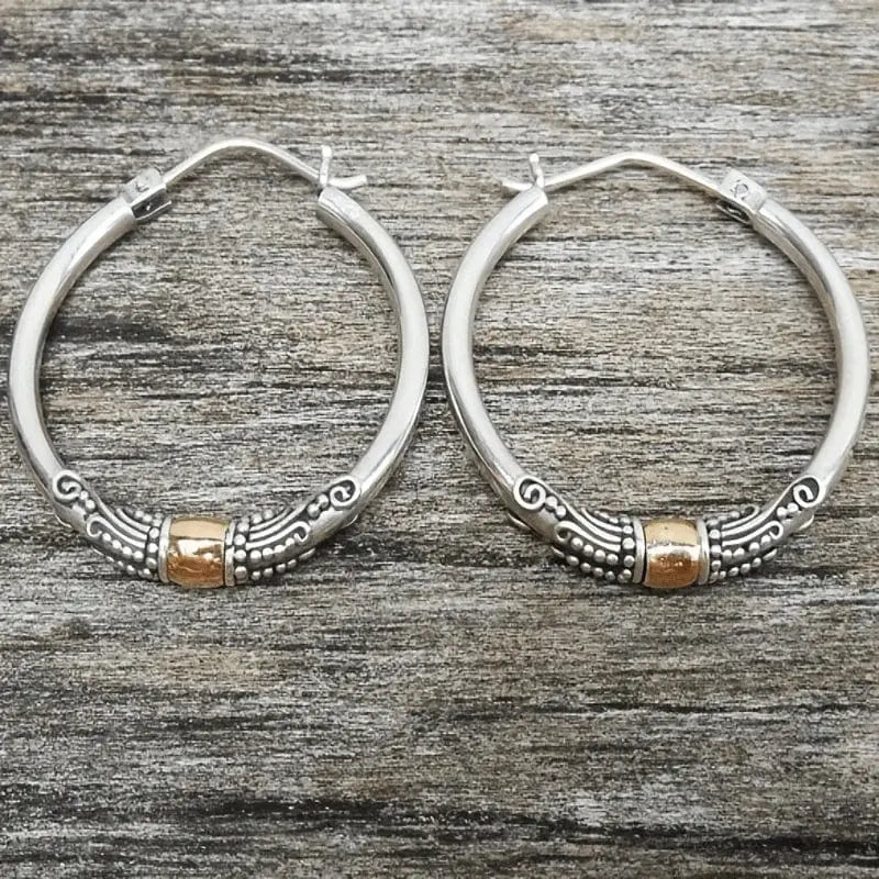 Vintage Silver Hoops with Engraved Pattern