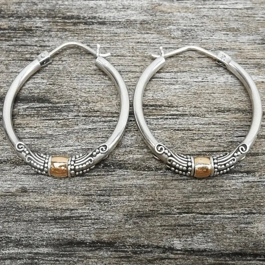 Vintage Silver Hoops with Engraved Pattern