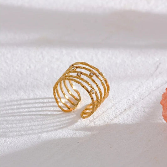 Gold Sparkle Wide Cuff Ring